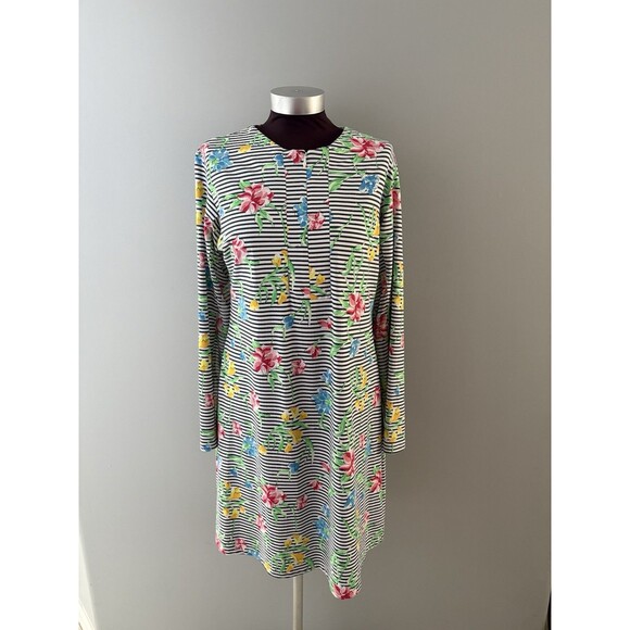 IBKUL Dress Size L Blue White Stripe Floral Mesh Sleeve Golf Fish Beach UPF - Picture 3 of 16